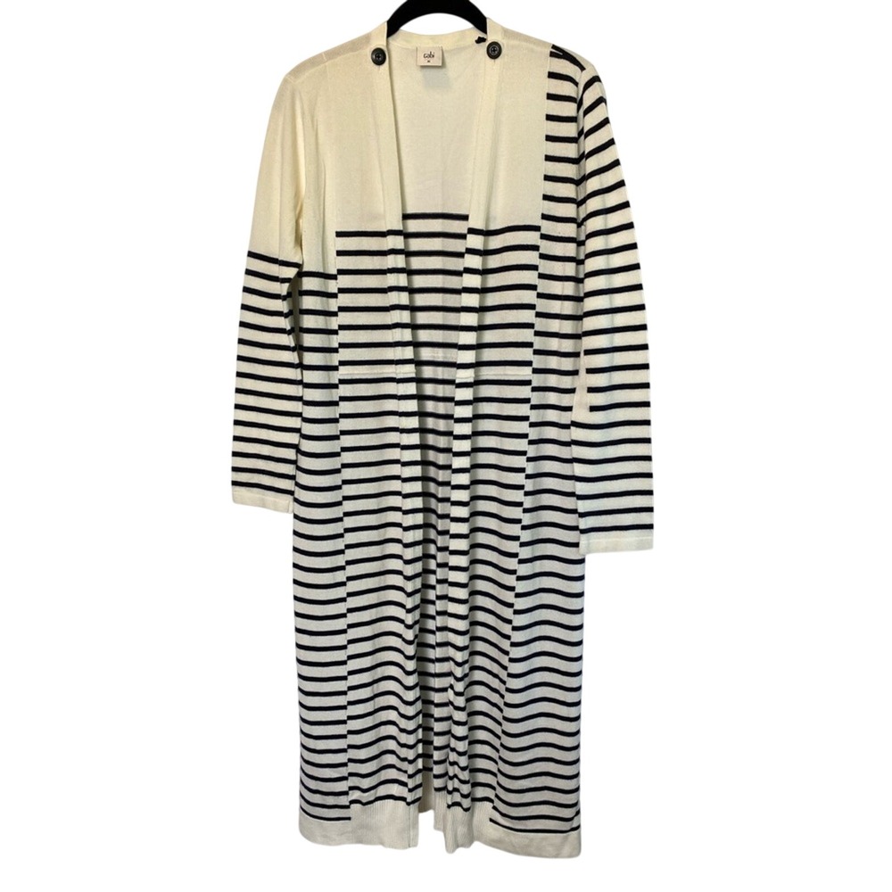 CAbi‎ Women's Victory Patchwork Stripe Open Front Duster Cardigan Sweater Medium